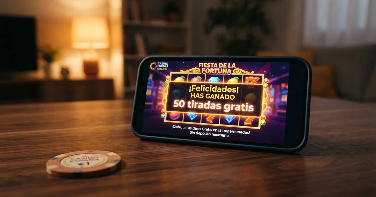 Interfaz de un casino online español con una promoción de tiradas gratis sin depósito destacada en pantalla