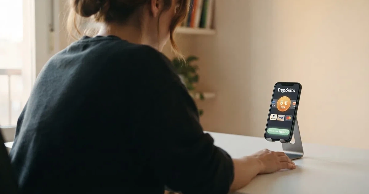 Pantalla de un casino online español con la sección de cajero mostrando la opción de depósito por 5 euros