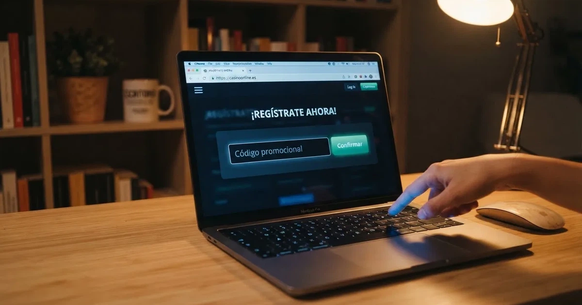 Pantalla de registro de un casino online español mostrando el campo donde se introduce un código promocional, junto al logotipo de la DGOJ y el dominio .es visible en la barra del navegador