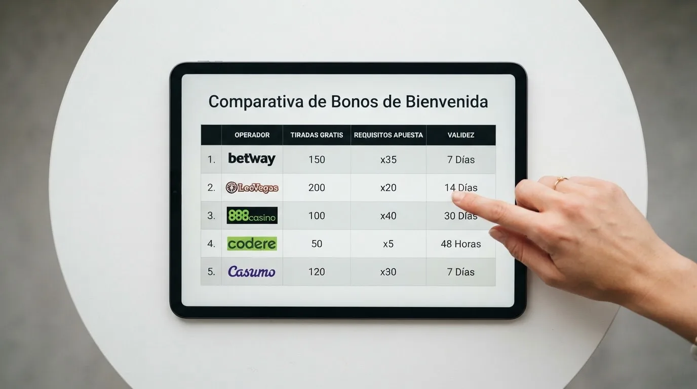 Tabla comparativa con los operadores de casino con licencia DGOJ que ofrecen tiradas gratis en España