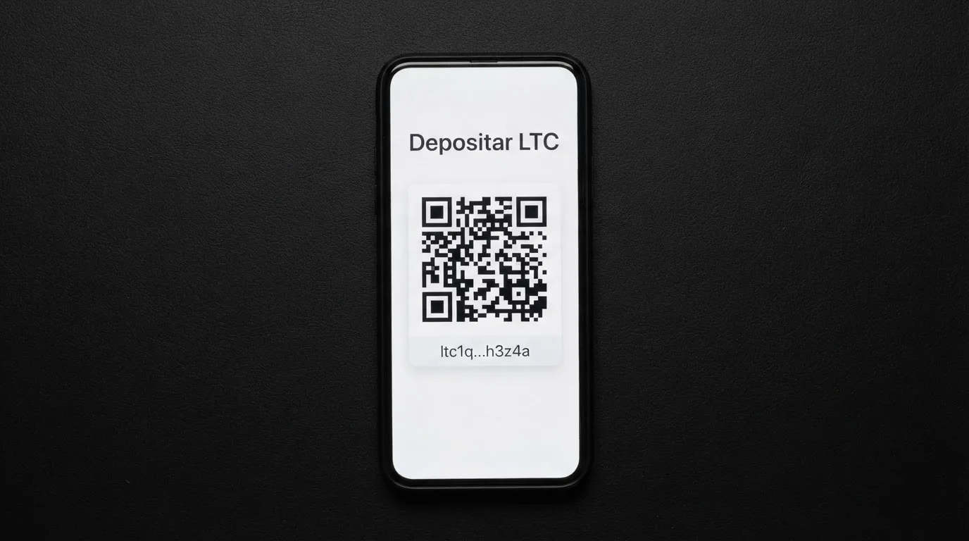 Pantalla de depósito en un casino online con la dirección de wallet Litecoin y un código QR para escanear y enviar LTC desde el móvil