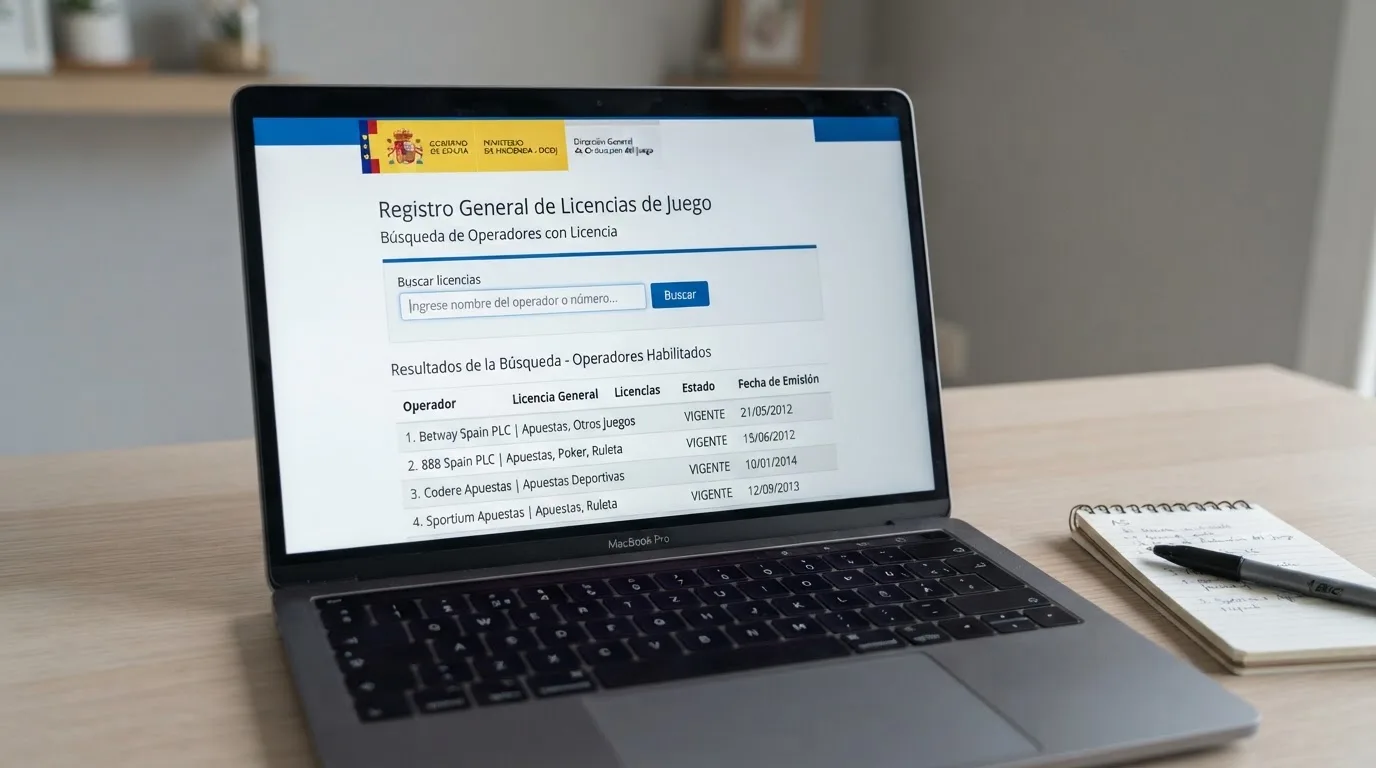 Captura del registro público de operadores de la DGOJ en ordenacionjuego.es con el buscador de licencias