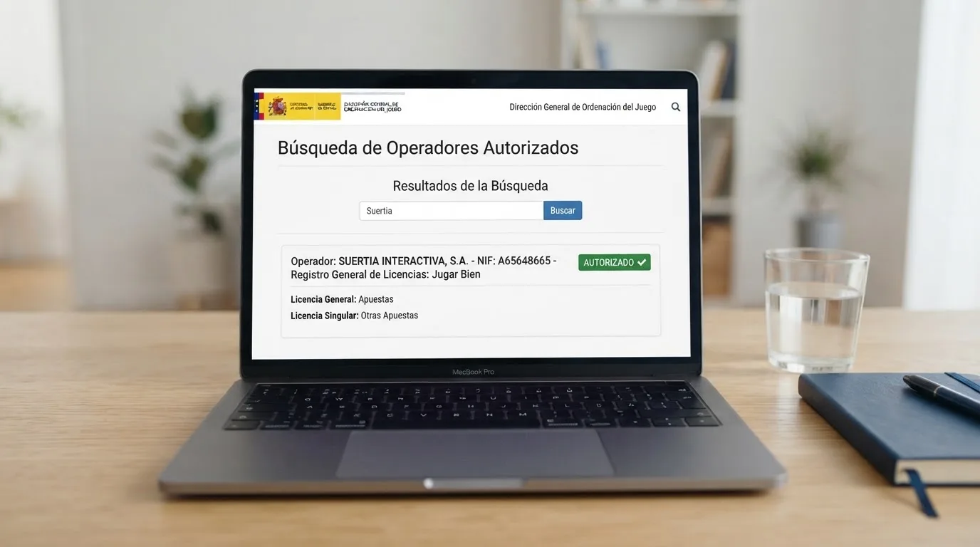 La pantalla del buscador de operadores de la DGOJ en ordenacionjuego.gob.es mostrando el resultado de una consulta, con el escudo oficial y la palabra «Autorizado» en verde