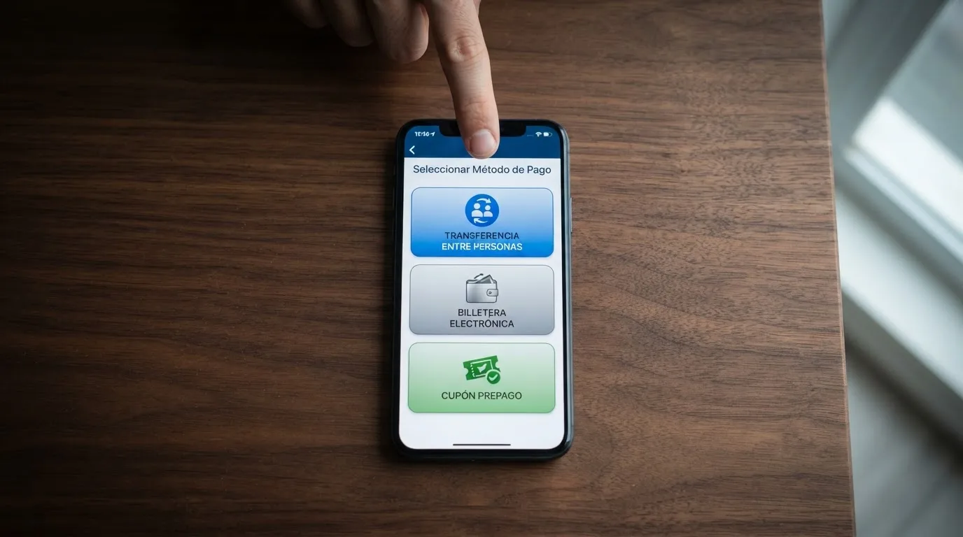 Teléfono móvil mostrando los iconos de Bizum, PayPal y Paysafecard como opciones de pago en un casino online español